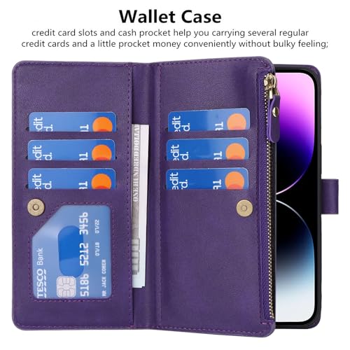 Coque en cuir synthétique violet iCoverCase pour iPhone 15 Pro avec finitions zippées - 5
