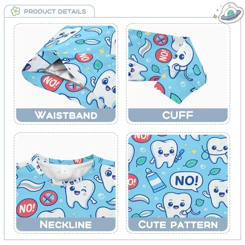 JUNZAN Dental Health Cartoon Teeth Blue Little Girls Hooded Sweatshirt Crewneck Boys Sweat Shirt Sports 4T3