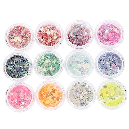 HONMEET Nail Glitter Sequins 12 Colors Luminous Sequins Glitter Highlighters Makeup Festival Accessories to Apply