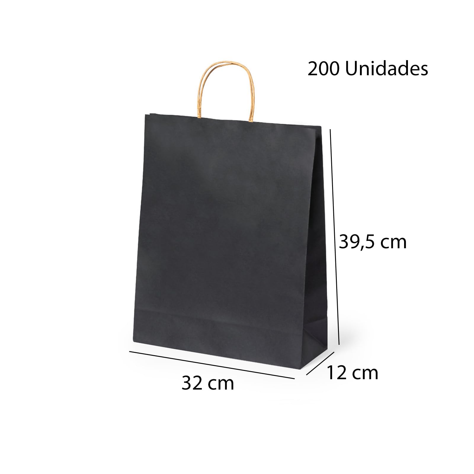 Deliex delicias de Extremadura. 200 Bolsas para regalos de papel kraft Negras con asas en diferentes tamaños, bolsas muy útiles para tiendas y comercios (32 x 39,5 x 12 cm Negras, 200 Bolsas)