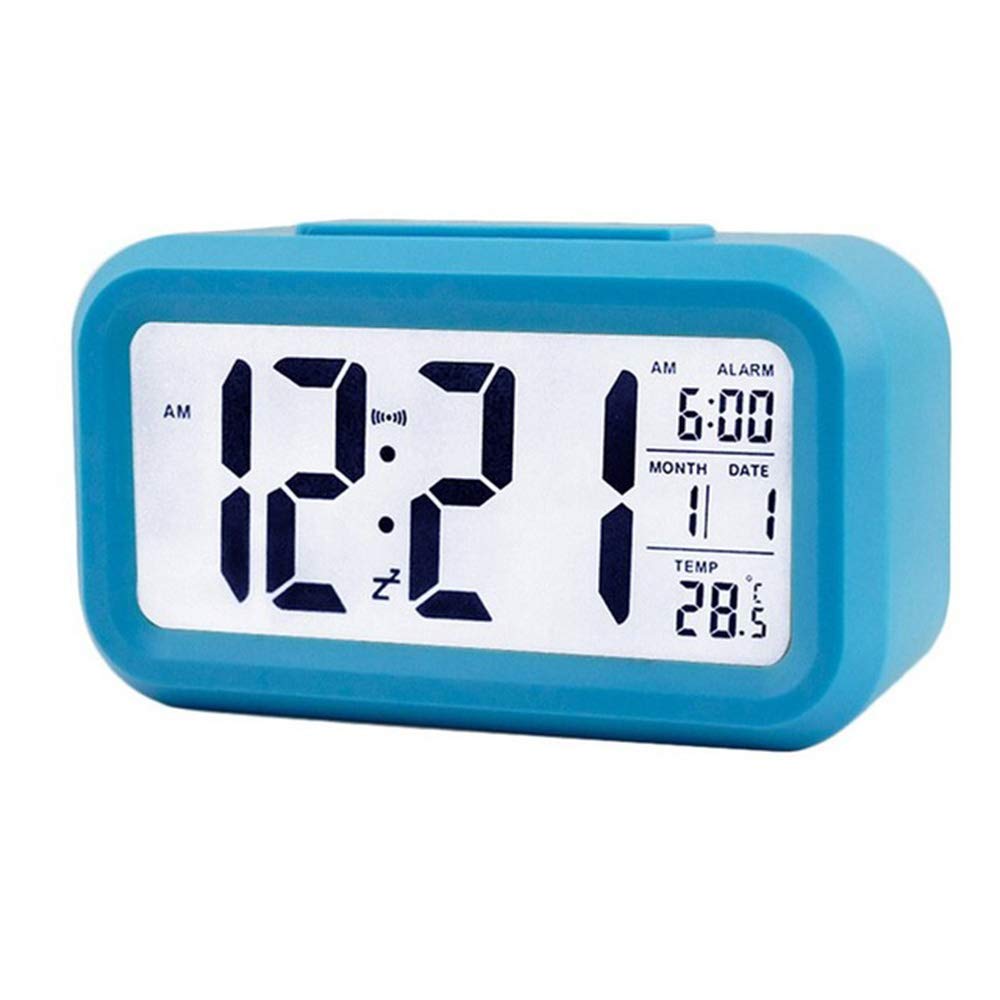 douself Smart Digital Alarm Clock with Date and Temperature Snooze Button on Top Battery Operated Rectangle Desk Clock with Night Light for Bedroom Kids Children Girls Boys