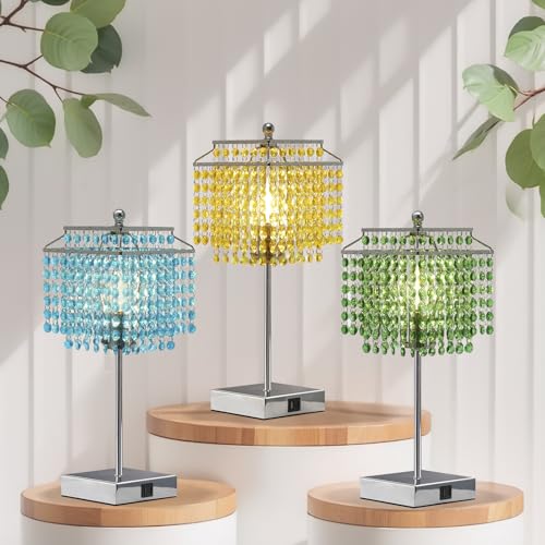 Image of Luvkczc Crystal Table Lamp with Touch Control, Bedside Crystal Table Lamp | with USB C+A Ports,Dimmable Lamp for Girls Bedroom, Living Room, Green & B11 LED Bulb Included