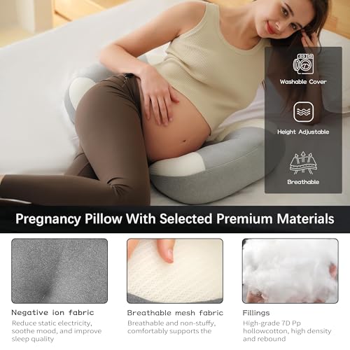 Image of pobopobo Maternity Pillow for Pregnant Women - Pregnancy Pillow for Comfort & Support, Perfect for Side Sleeping, Back Pain Relief, Soft Maternity Pillows for Women