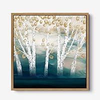 Framed Canvas Wall Art Gold Trees and Colorful Landscape Canvas Prints Home Artwork Decoration for Living Room,Bedroom - 16x16 inches