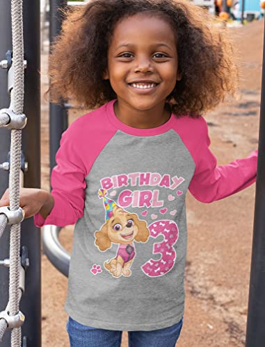 Image of Tstars Paw Patrol Rubble 3rd Birthday Baseball Tee Toddler Boy 3 /4 | Soft raglan Rubble digging tee for turning three; great for 3rd birthday, construction party, photo gift
