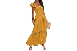 ZESICA Women's 2024 Summer Lace Strap Sleeveless Square Neck Smocked High Waist...