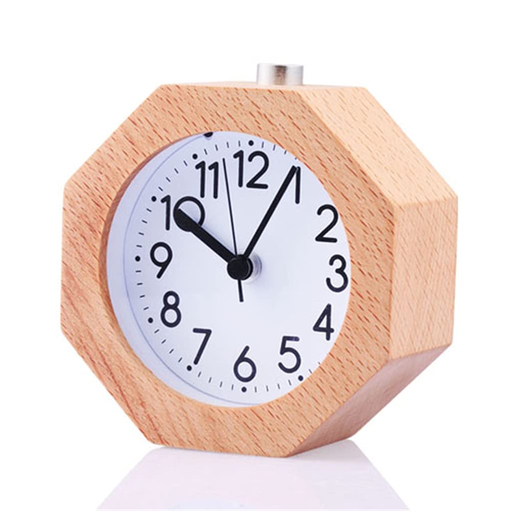 Hrwly D Wooden Clock Snooze Bedside Alarm Roun Needle Backlit Esktop Mute(D)