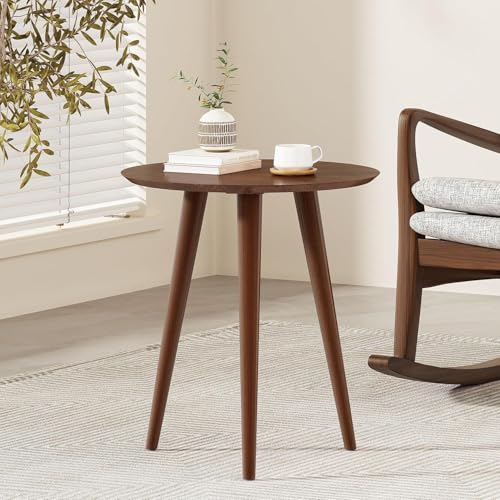 Image of WOODSOME Solid Wood Round Side Table | Modern Wooden End Table for Living Room, Bedroom & Balcony | Coffee Table with Sturdy Legs | 46 cm Diameter x 45 cm Height