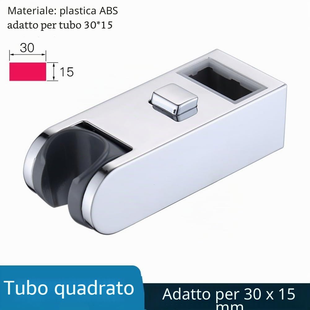 Supporto universale per asta doccia cromato, 30 x 15 mm, 30 x 18 mm, staffa regolabile per asta doccia quadrata (30 x 15 mm)
