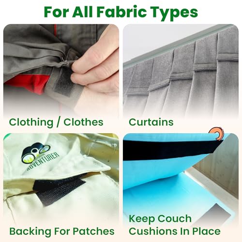 Image of ECOHomes (16 FT x 3 /4 Inch) Strips with Adhesive for Fabric, Blue | No Sew, Stick On for Fabric, Sticky Back for Clothes, Curtains, Heavy Duty, Double Sided Hook and Loop Hem Tape Fasteners