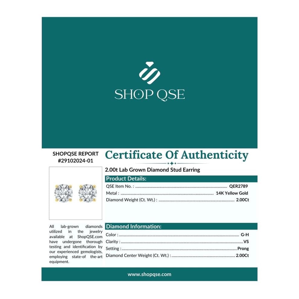 0.50-2.00 Carat Certified Lab Grown Diamond Studs Earrings 14k White/Yellow Gold 4 Prong Push Back Jewelry Gift Box Packaging (E-G Color, VS1-VS2 Eye Clean Clarity)2