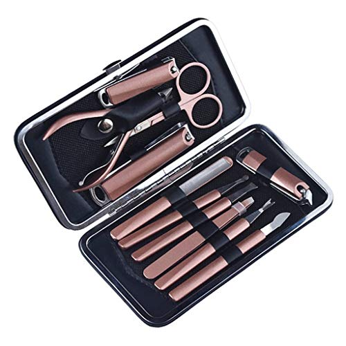 HSOYGE Juego de manicura y pedicura de Moda con Estuche, Kit de cortaúñas de Acero Inoxidable, Herramientas para el Cuidado de Las uñas en casa, 11 Piezas