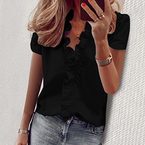 Shirt transparant shirt hals mouw dames casual zomer solide top print korte ruches tv elegante dameshemden blouse shirt… - Image 3