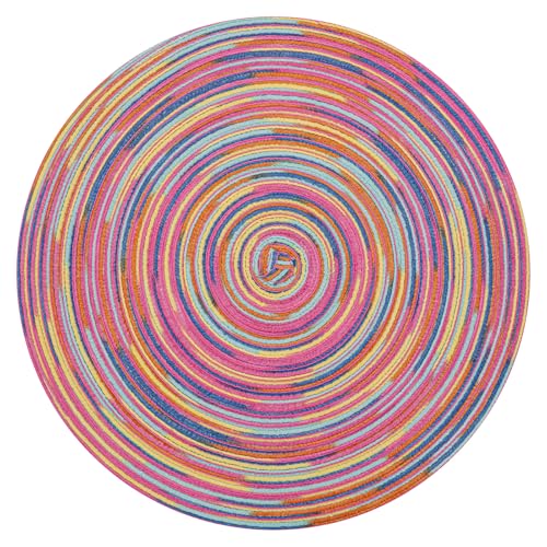 Image of SHACOS 15 inch Round Placemats Set of 6 Variegated Multicolor Place Mats Cotton Polyester Braided Non Slip Washable Heat Resistant Table Mats for Home Wedding Dinner Party Table Decor, Rainbow Pink