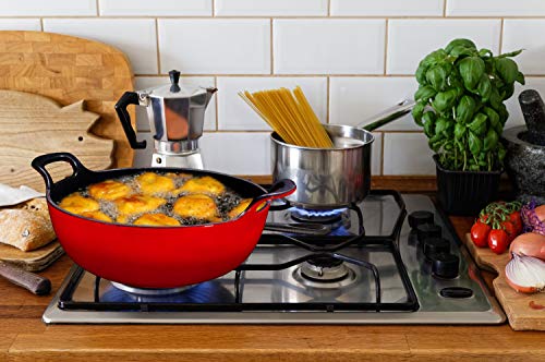 Enameled Cast Iron Balti Dish With Wide Loop Handles, 3 Quart, Fire Red, Small