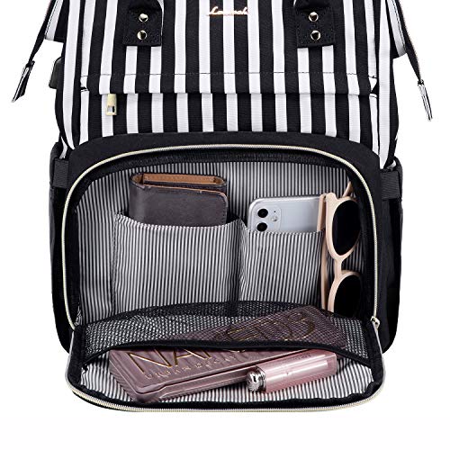 LOVEVOOK Laptop Backpack for Women Work Laptop Bag Stylish Teacher Backpack Business Computer Bags Large Capacity College Laptop Rucksack, Stripe Black 024