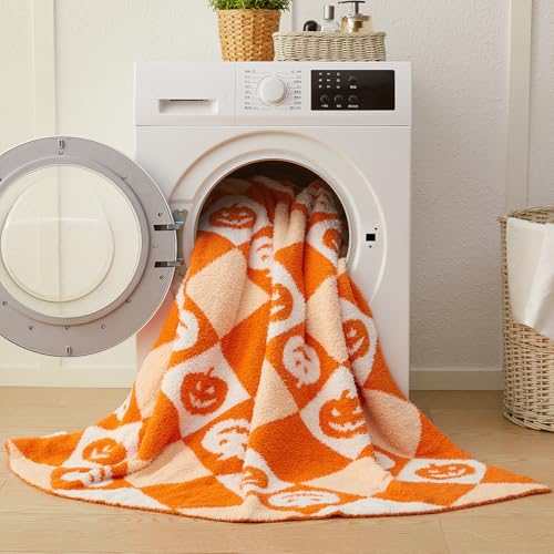 Image of CYMULA Halloween Knit Throw Blanket - Pumpkin Blanket for Couch, Soft Cozy Lightweight Fluffy Blanket for Fall Decor, 60 inchx80 inch