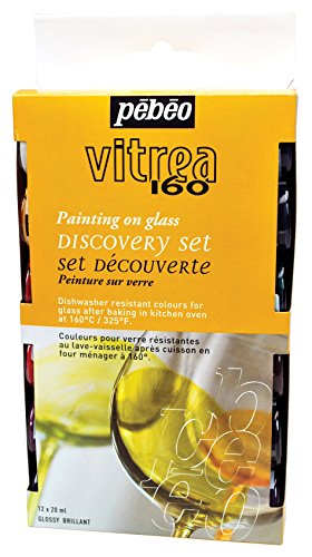 Pebeo Vitrea 160, Discovery Set of 12 Assorted Glossy Glass Paint Colors, 20 ml Bottles