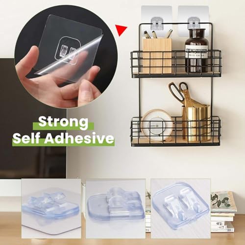 Image of Homeaura Magic Sticker - Strong Self Adhesive Wall Mount for Kitchen Hanging Racks, Tissue & Towel Holder, Stainless Steel, Transparent (Pack of 8, 7x7 cm)