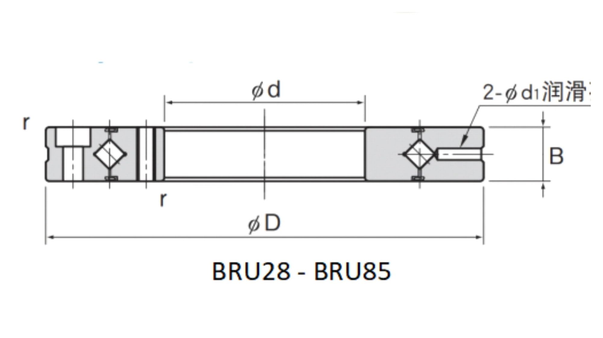 Kreuzrollenlager CRBF8022 (RU124), 80 x 165 x 22 mm