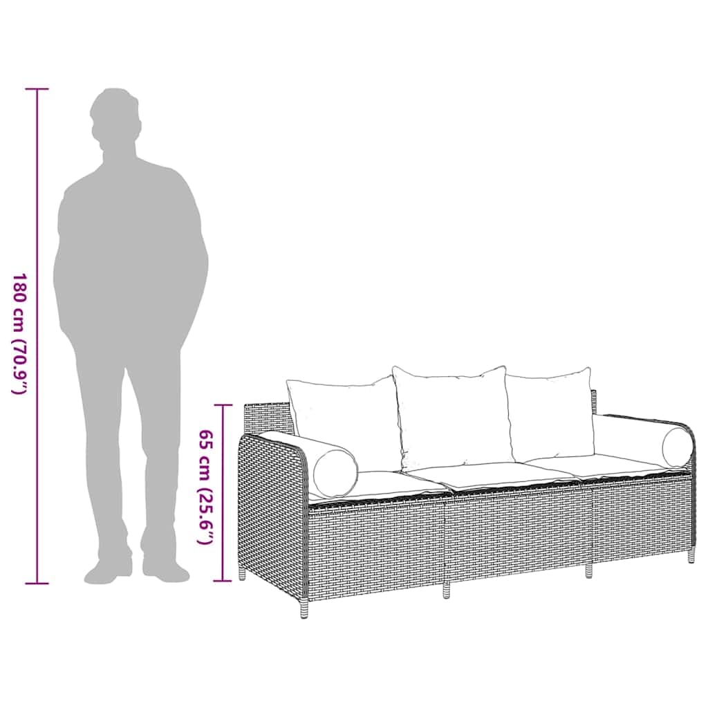 vidaXL Sofá de jardín con Cojines 3 plazas ratán sintético marrón, sofá de Exterior, Muebles de jardín, Muebles de Patio, Asientos de jardín