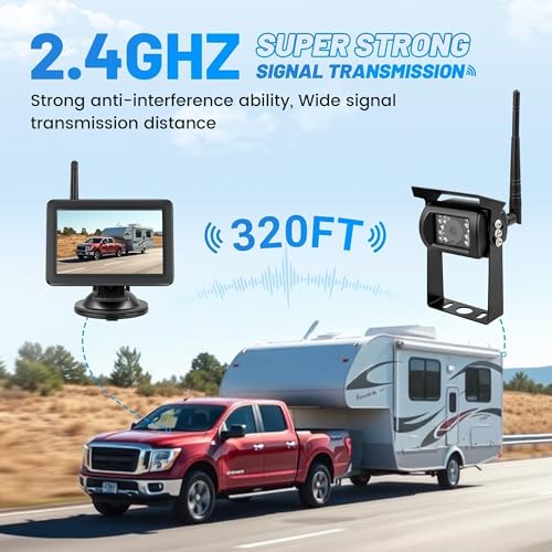 Image of EWAY Wireless RV Backup Camera for Furrion Pre-Wired System: 5 inch IPS Monitor & 1080P Back Up Cam Flexible Rear View Waterproof w /IR Night Vision, Easy Setup for RVs Campers Travel Trailers Motorhomes