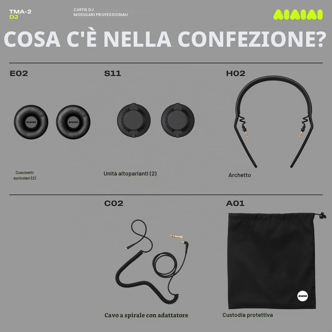 AIAIAI TMA-2 DJ - Cuffie DJ professionali on-ear con bassi potenti, struttura resistente e cuscinetti ad alto isolamento acustico, design modulare con parti facilmente sostituibili