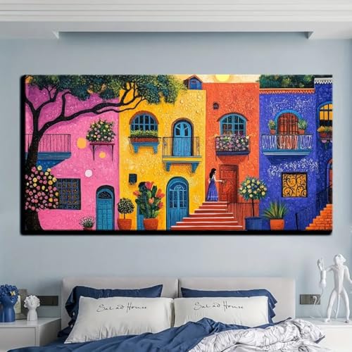 Peinture sur toile mexicaine colorée TONGYINLI nature morte grand format 70x140 cm sans cadre