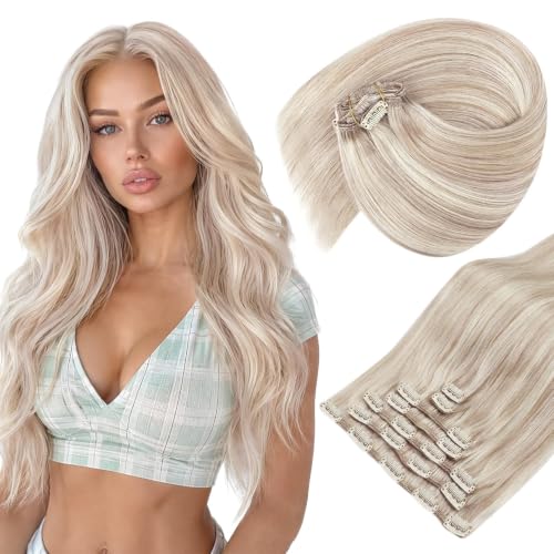 Sunny Hair Clip in Hair Extensions Real Human Hair Blonde Highlight 18inch