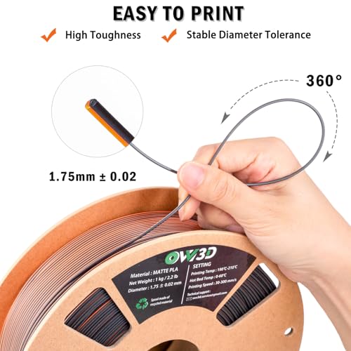 Image of OVV3D Dual Color PLA Filament 1.75mm, Orange Black Matte PLA 3D Printer Filament, Multi Color Change 3D Printing Filament for Halloween Decorations, 1kg Spool, + /-0.02mm