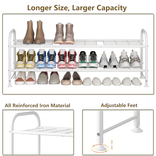 Image of LINZINAR Shoe Rack Long 2 Tier Shoe Storage Organizer Metal Wide Shoe Shelf for Closet Entryway Bedroom 18 Paris Large Capacity, White