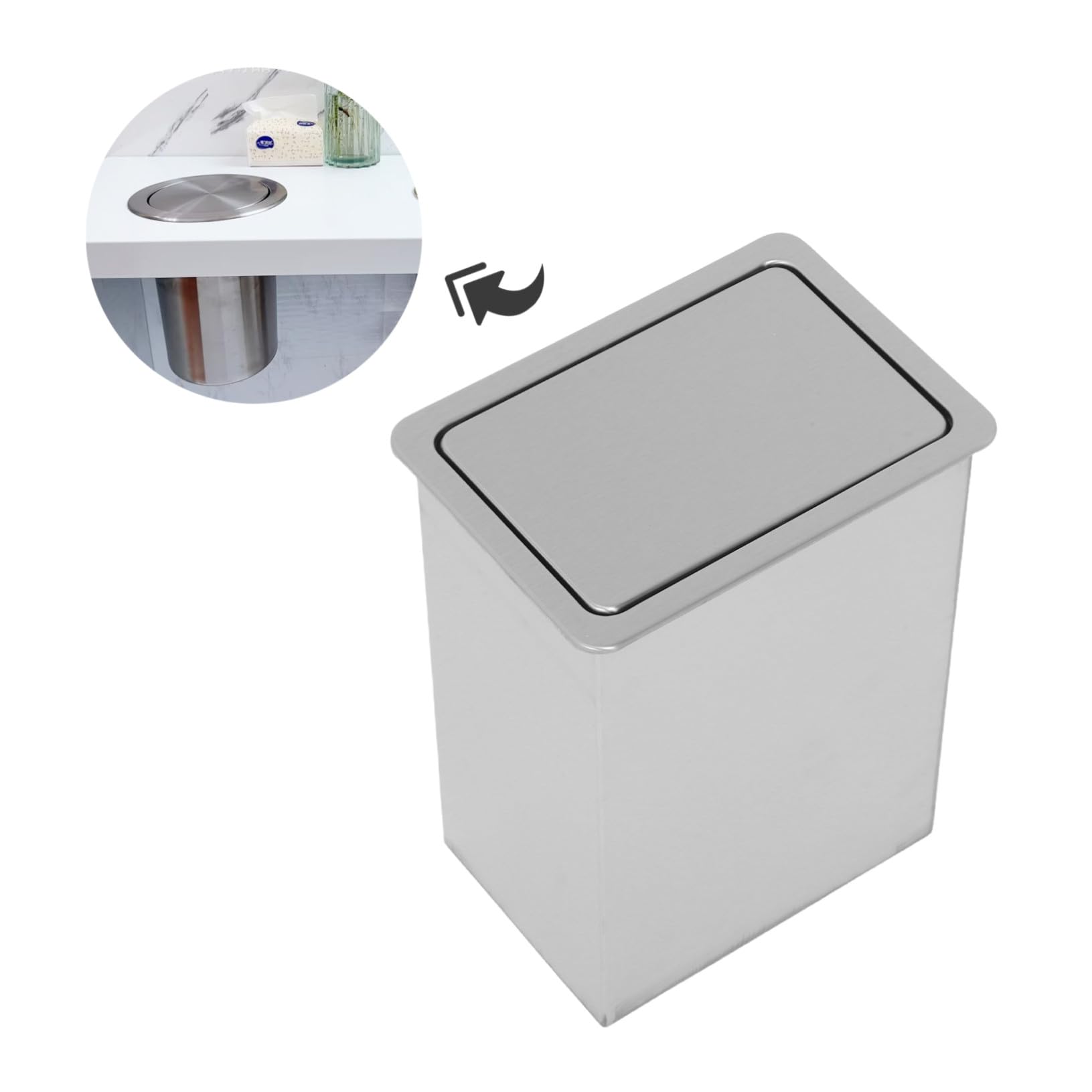 Cabilock Cubos Basura Acero Inoxidable Empotrados con Tapa Abatible para Encimera Cocina Oficina Restaurante Diseño Compacto Resistente Corrosión Limpieza Sencilla