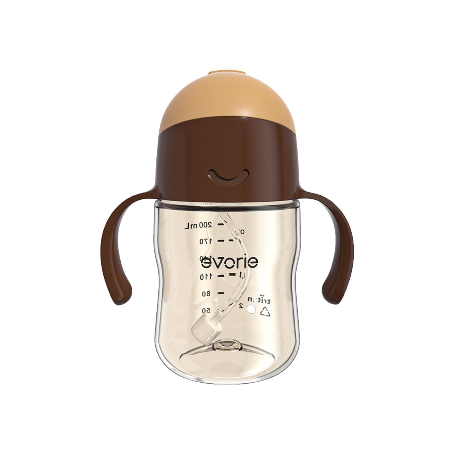 EvorieTritan Weighted Straw Sippy Cup with Handles for Baby and Toddlers, Spill Proof Baby Water Bottle with Straw for 6 months and up, 7 Oz, Infant Training Water Bottle (Brown)
