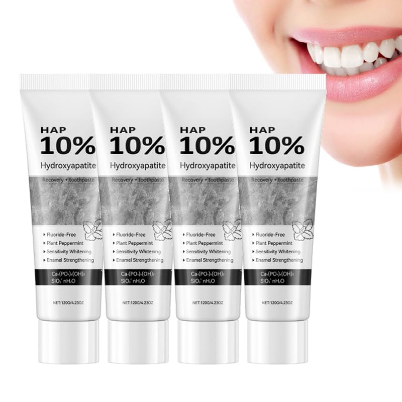 Pasta de dientes blanqueadora de hidroxiapatita para dientes sensibles, refuerzo protector esmaltado, limpieza profunda sin flúor, sabor a menta para el aliento, limpieza profunda refrescante (4