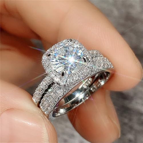 Luxury 2Pcs/Set Wedding Rings Female Brilliant Cubic Zirconia Finger Accessories for Anniversary Party4