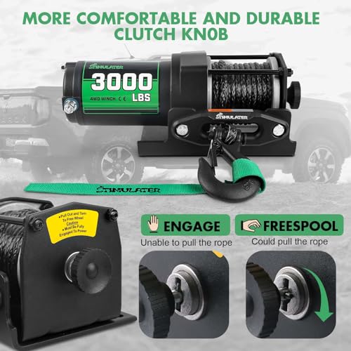 Stimulater 3000Lb Atv Winch With Synthetic Rope,Electric Winch 12V With Wireless Remote Control And Manual Switch thumb #3