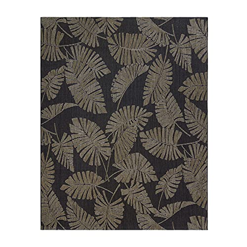Gertmenian Indoor/Outdoor Kona Coast by Reyn Spooner Rug - 6x9 Medium, Stain & UV Resistant, Ideal for Deck, Patio, Poolside Rooms - Palmtree Leaf, Black Brown, 46684