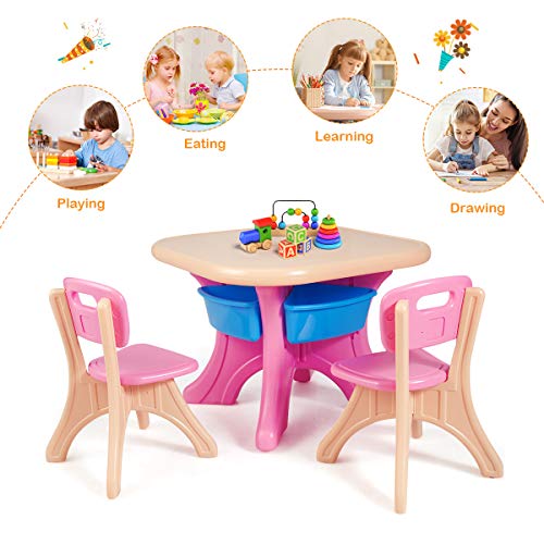 Image of GLACER Toddler Table and Chair Set - 3 Pieces Toddler Table with 4 Storage Bins, Kids Table and Chairs Ages 3-7, Kids Table and Chairs for Reading, Drawing, Playroom, Snack Time