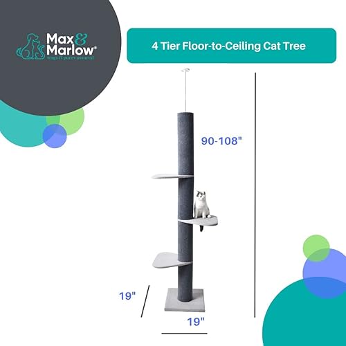 Miniatura 3 de Max & Marlow Moderno árbol para gatos de tres niveles (90-108 pulgadas), ajustable, de piso a techo, torre para gatos de varios niveles, ideal para