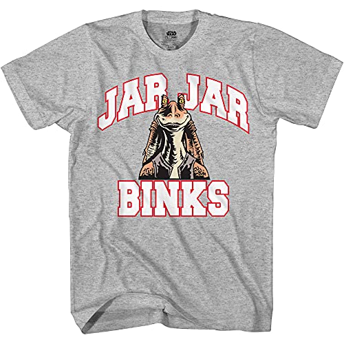 STAR WARS Jar Jar Binks Varsity Adult Tee Graphic T-Shirt for Men Tshirtâ€¦ Heather Grey