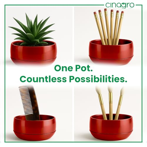 Image of CINAGRO Metal Planter Pot for Indoor Plants, Round Decorative Flower Pot, Rust-Resistant, Modern Plant Holder for Home, Balcony, Office (13.97 x 7.62 cm, Pulse Nest - Mahogany)