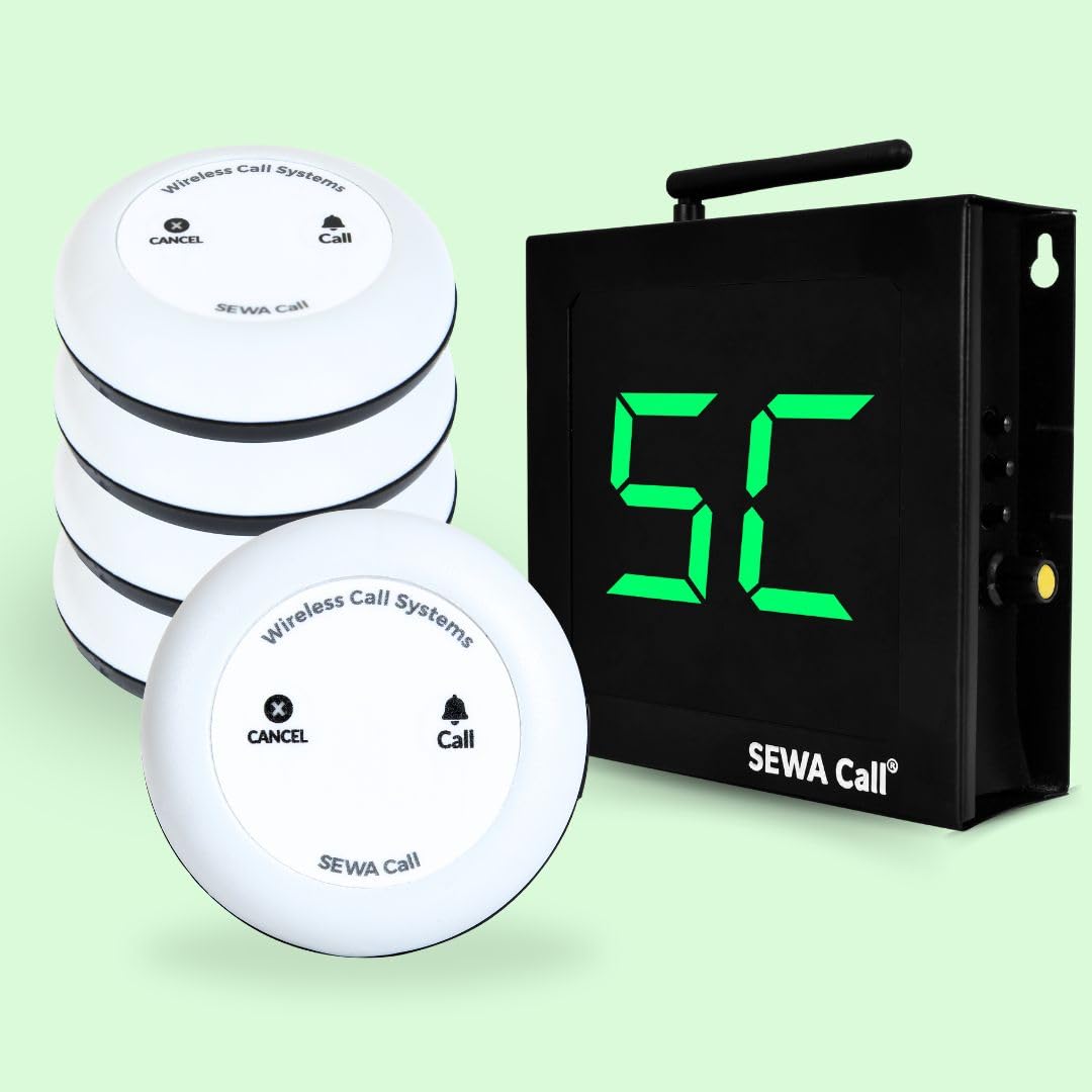 SEWACall Waiter Calling Systems(Call/Bill/Drink), Wireless Call Systems, 100% Plug&Play, for Restaurants, cafes, Bars, 5 X Two Key Buttons and 1 Display-picture-12
