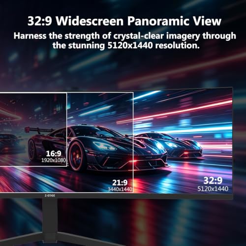 Image of 5K Monitor, Z-Edge 49 inch 1500R Curved Gaming Monitor, DQHD 5120x1440 Monitor,165Hz, 32:9 Ultrawide, 1ms MPRT, 350 cd /m, 8bit, UG49W HDMI*1, DP*1, USB-C, PIP /PBP, Adjustable Stand