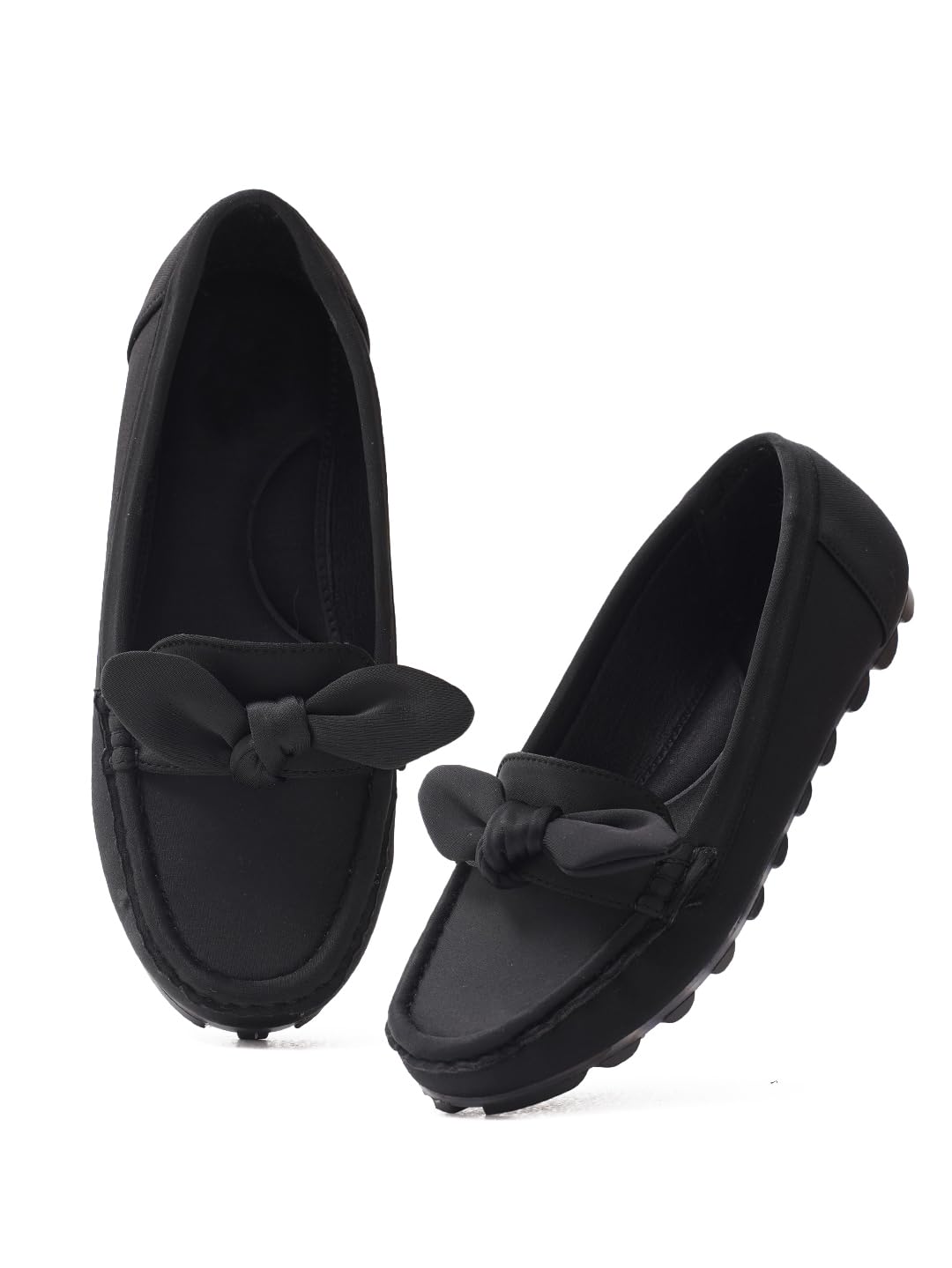 Women's Comfortable Slip-On Flat Loafers with Bow Detail Stylish Design(Black)-picture-29