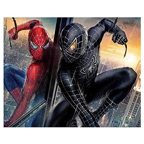 Better Selection 5D Diamant Peinture Spiderman en Costume De Combat Blanc Et Noir Perceuse Ronde Complète Diamant Strass Kits De Peinture pour Adultes Et Enfants Artisanat Décor À La Maison 30x40 cm