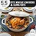 MUELLER HOME 5.5 Quart Enameled Cast Iron Oval Dutch Oven with Rooster Knob & Cotton Potholders, Heavy-Duty Cookware, Oven-Safe up to 500° F & Across All Cooktops, Gifts for Grandma & Women, White