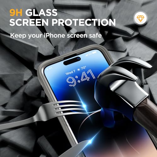 Image of Miracase Magnetic for iPhone 14 Pro Case 6.1 inch, (Compatible with MagSafe) Upgrade Full-Body Clear Phone Bumper Case with Built-in 9H Tempered Glass Screen Protector, Magnetic Gray