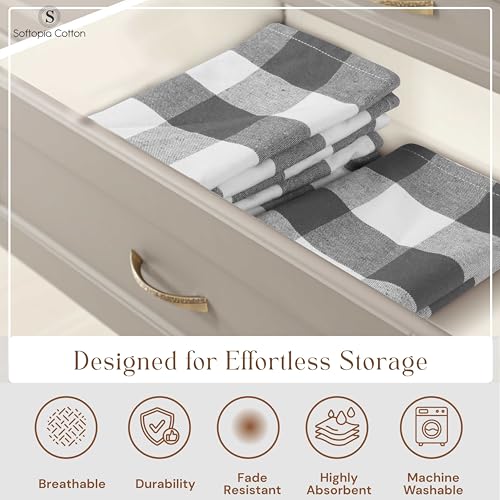 Image of Gray Buffalo Plaid Checked Dish Towels 12 Pack, 100% Cotton, 16x26 Inches, Super Absorbent, Quick Drying, Soft, Lint-Free, Durable Tea & Bar Towels with Hanging Loop, Grey and White