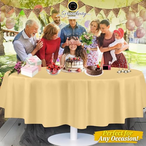 Image of Grandipity 24 Pack Premium Disposable Plastic Tablecloth 84 inch Inch Decorative Round Table Cover - Ivory