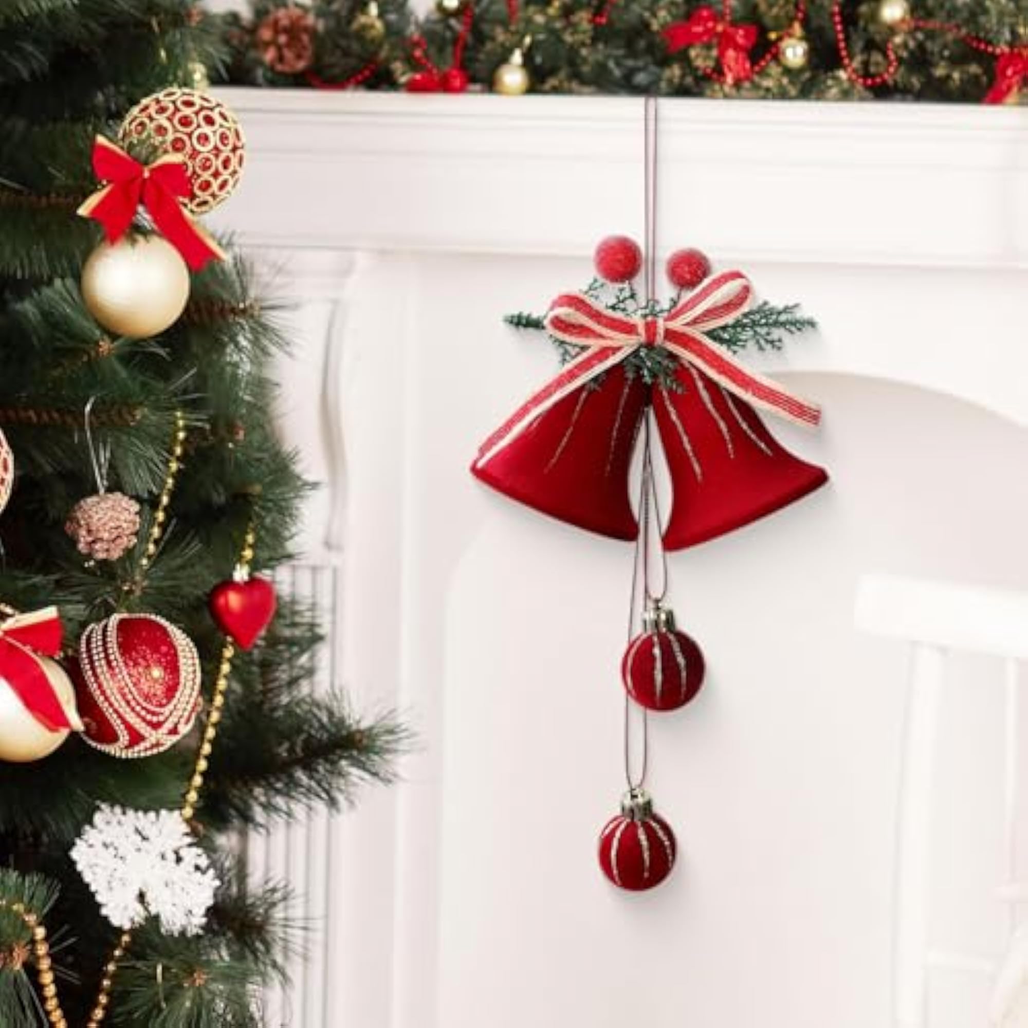 Christmas Flocking Ornament Tree Hanging Ornament Bell Medium